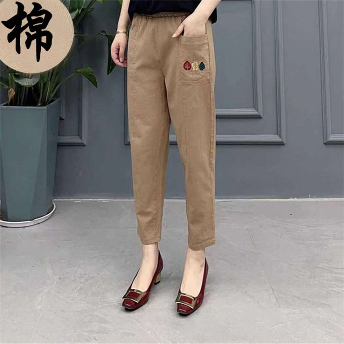 休闲百搭棉麻裤子女夏季新款中老年妈妈纯麻休闲九分哈伦裤萝卜裤