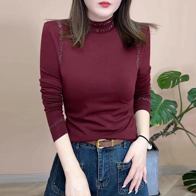大码德绒长袖打底衫女春秋季新款时尚洋气时髦妈妈装气质t恤上衣