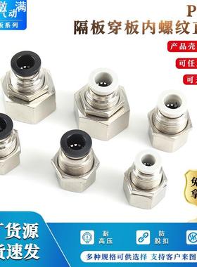 气动气管连接头PMF穿板隔板夹板内螺纹直通PMF8-02/602