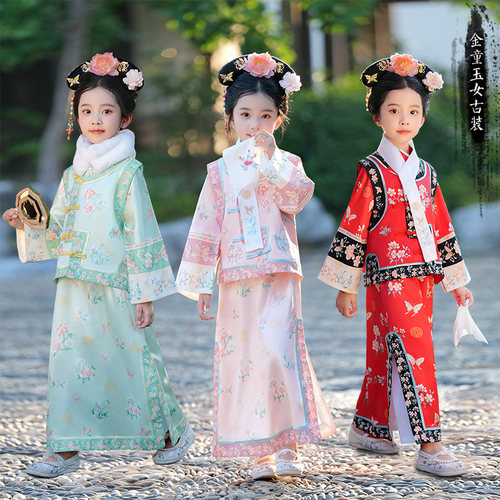 新品缎面女童古装清朝宫廷格格服