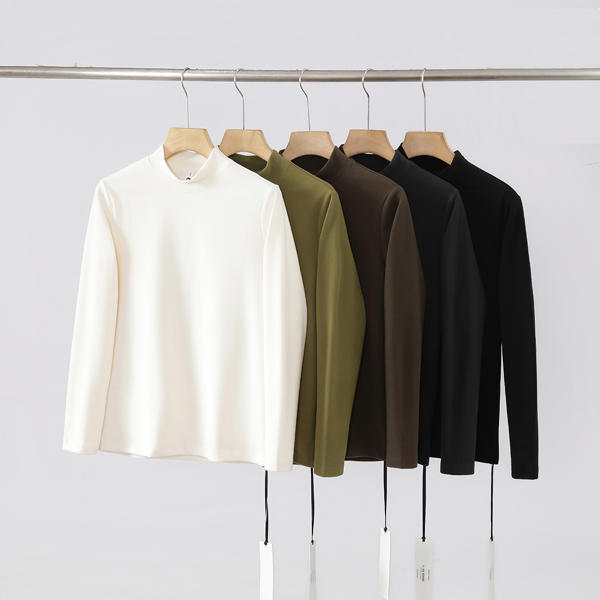 男士纯色百搭半高领打底长袖T恤