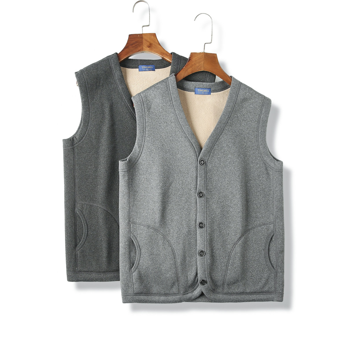 仿羊羔绒内里！加厚保暖！外贸男装秋冬V领休闲抓绒坎肩背心马甲,男装,背心,淘宝优惠券,粉丝福利购,淘宝优惠卷