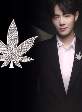 朋克合金水钻男优雅枫叶西服胸针