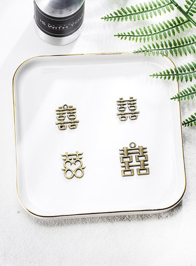 DIY合金饰品配件喜字系列创意手工复古青铜镂空囍双喜带吊坠挂件