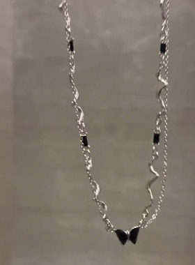 波浪黑色蝴蝶锆石项链女