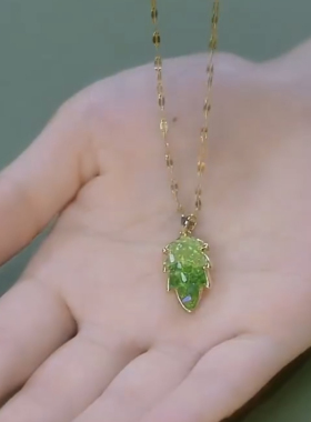 复古绿水晶树叶耳环女甜美