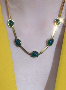 钛钢复古祖母绿刀片链项链女简约优雅高级感金色名嫒设计感锁骨链