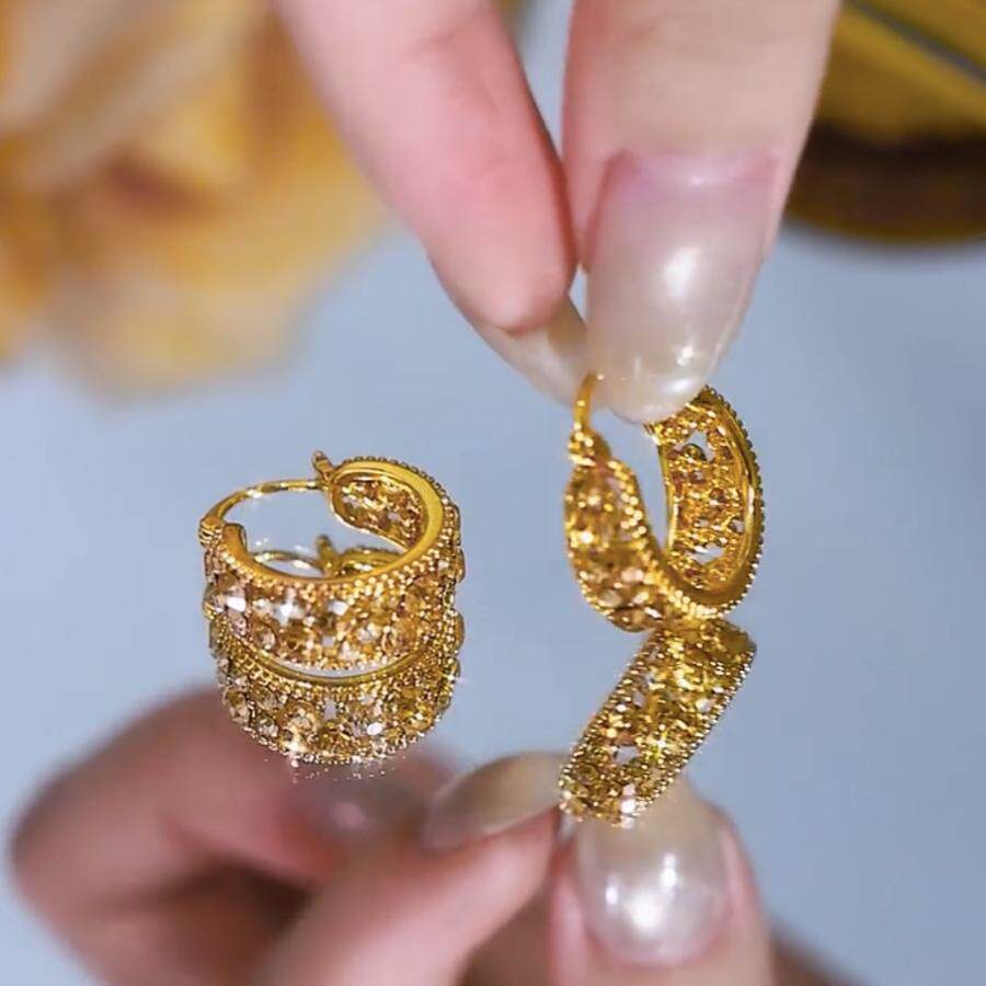 复古金色镂空花纹耳扣耳环女