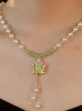 珍珠花朵流苏吊坠项链女