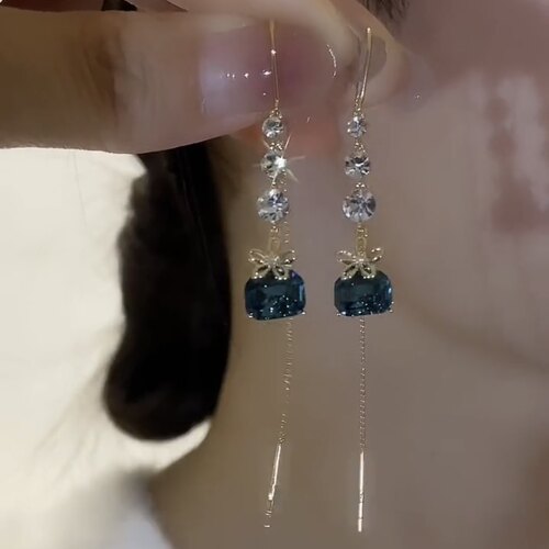 海的女儿蓝色水晶流苏耳线