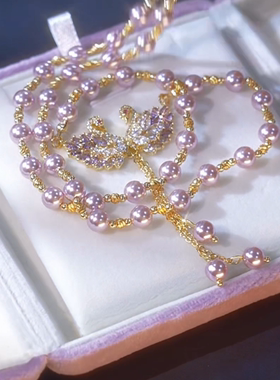 紫锆石天鹅珍珠吊坠项链女高级感轻奢小众配饰2026新款独特锁骨链