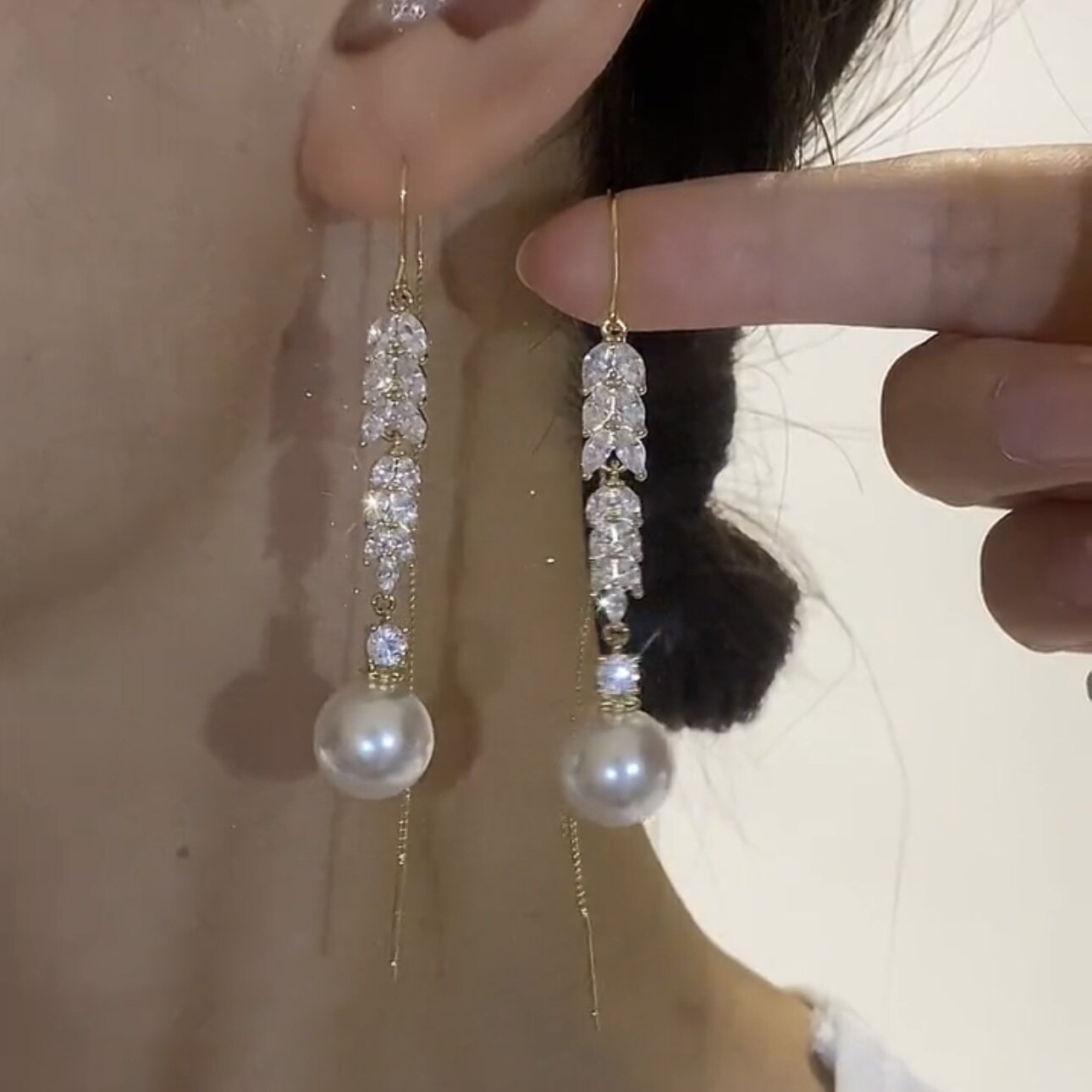 麦穗珍珠耳环女精致百搭波西米亚