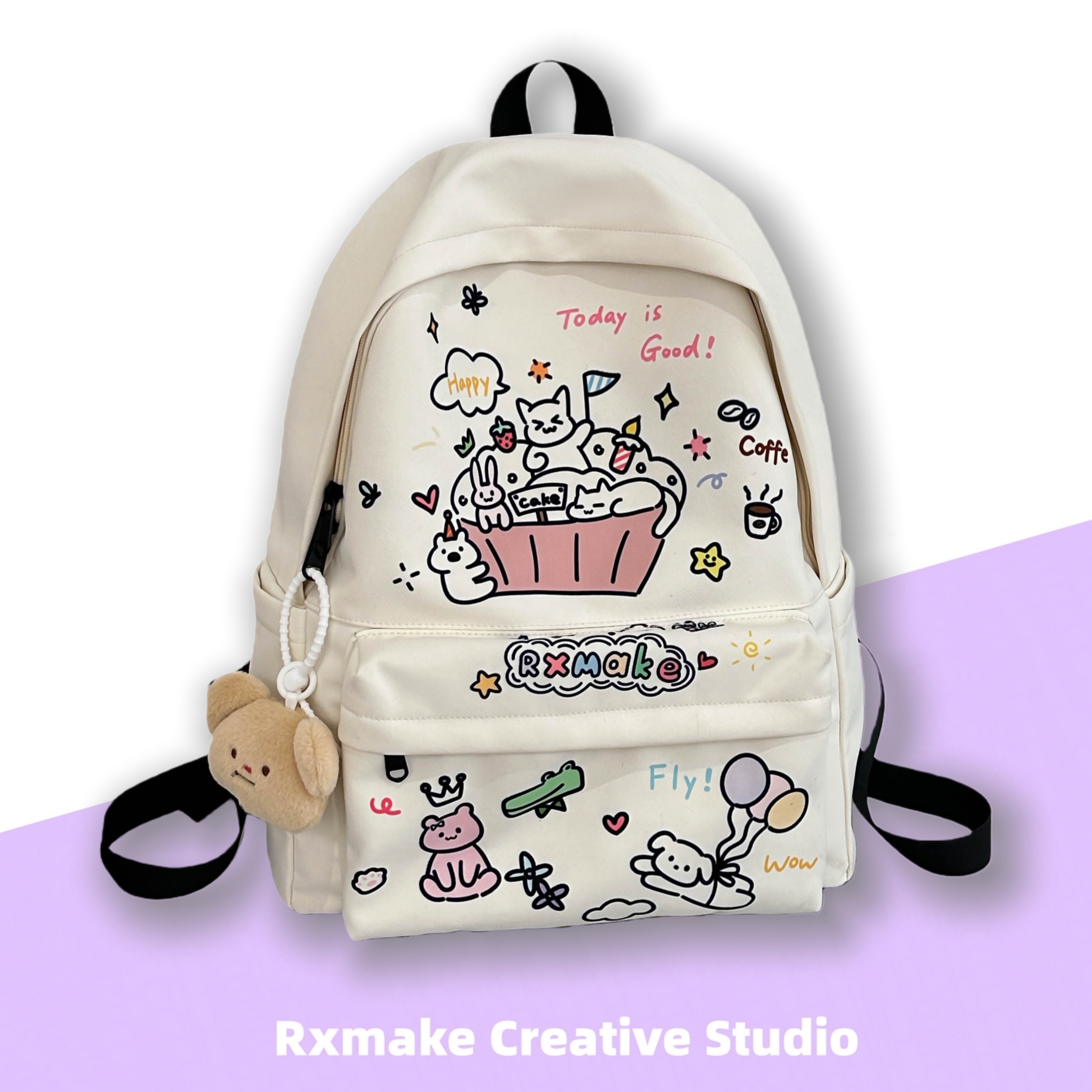 可爱卡通插画双肩包女学生书包