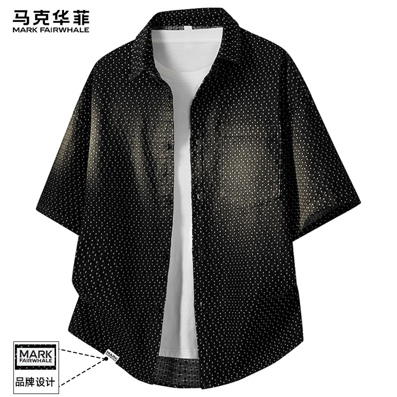 马克华菲男士波点短袖衬衫男款休闲宽松高级感夏季衬衣2026新款