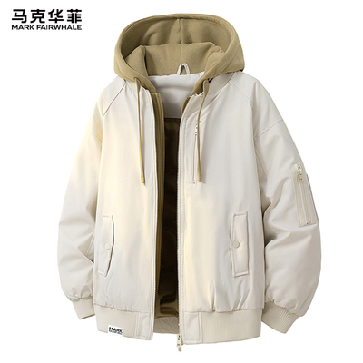 马克华菲连帽假两件棉衣男士外套