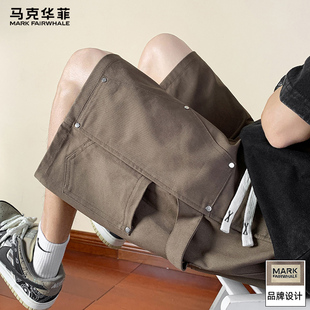 马克华菲铆钉拼接设计感工装短裤夏季高街痞帅潮流纯棉裤子男款
