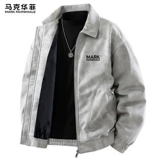 马克华菲麂皮绒男士外套春季新款加绒加厚潮牌上衣男款高级感夹克