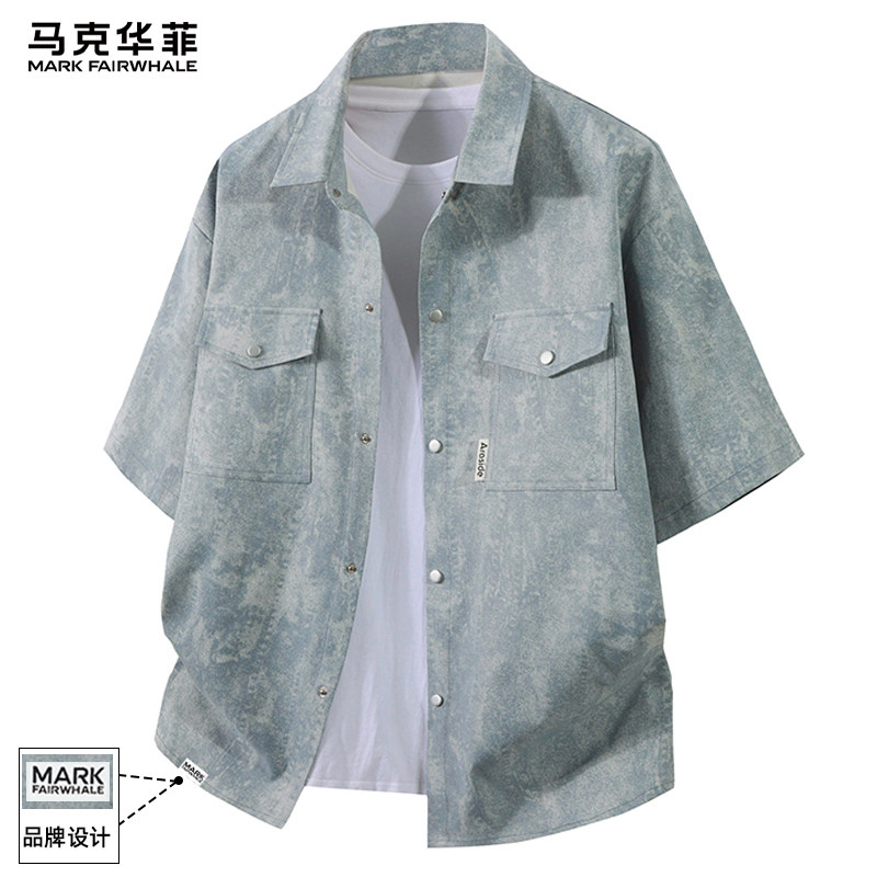 马克华菲2026新款工装短袖衬衫外套男款夏季宽松休闲潮流大码上衣