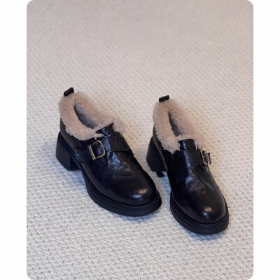 厚底雪地靴复古乐福小皮鞋毛毛鞋