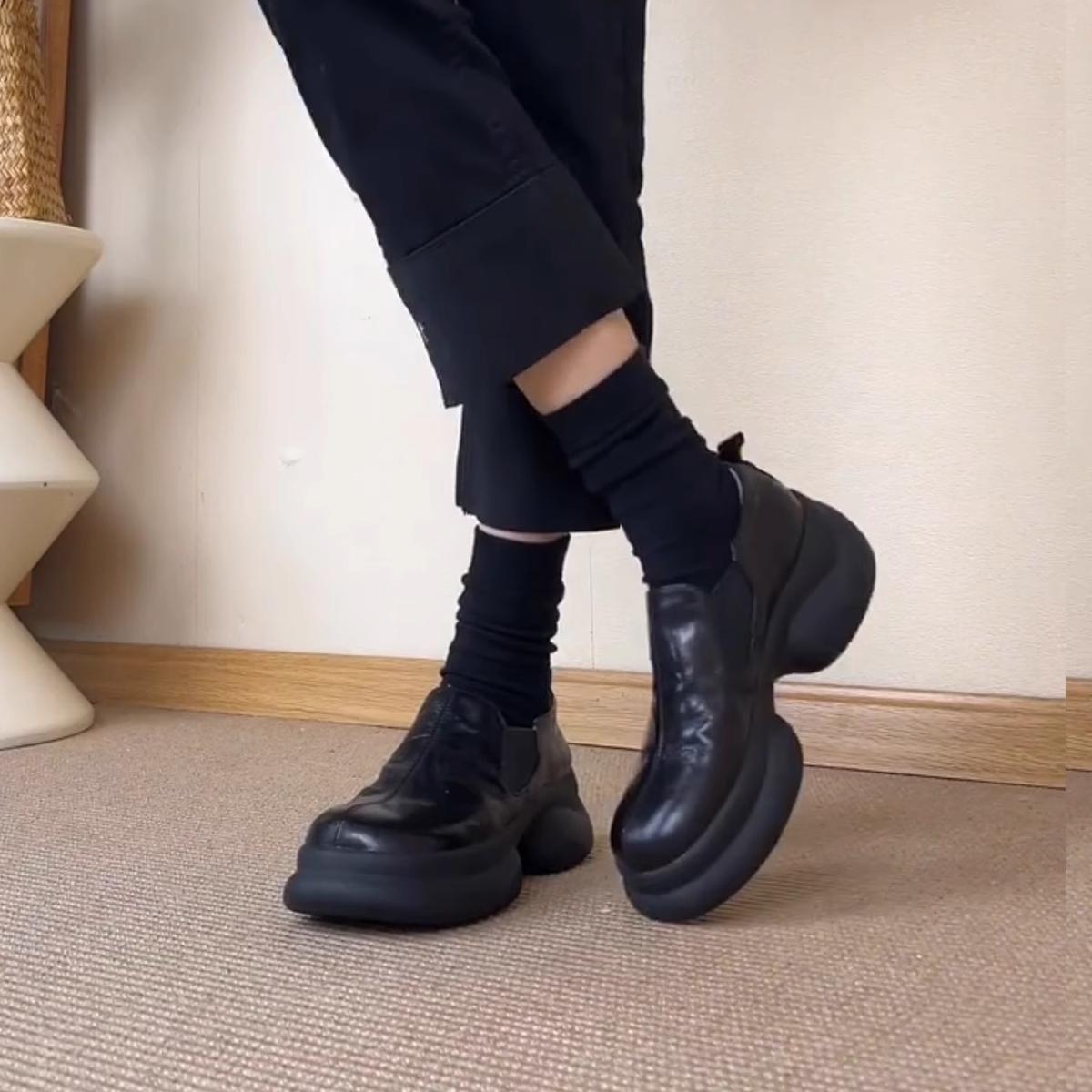 复古厚底松糕底乐福鞋圆头小皮鞋