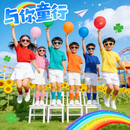 糖果毕业班服儿童彩色t恤纯棉多巴胺小学生装运动会幼儿园服装