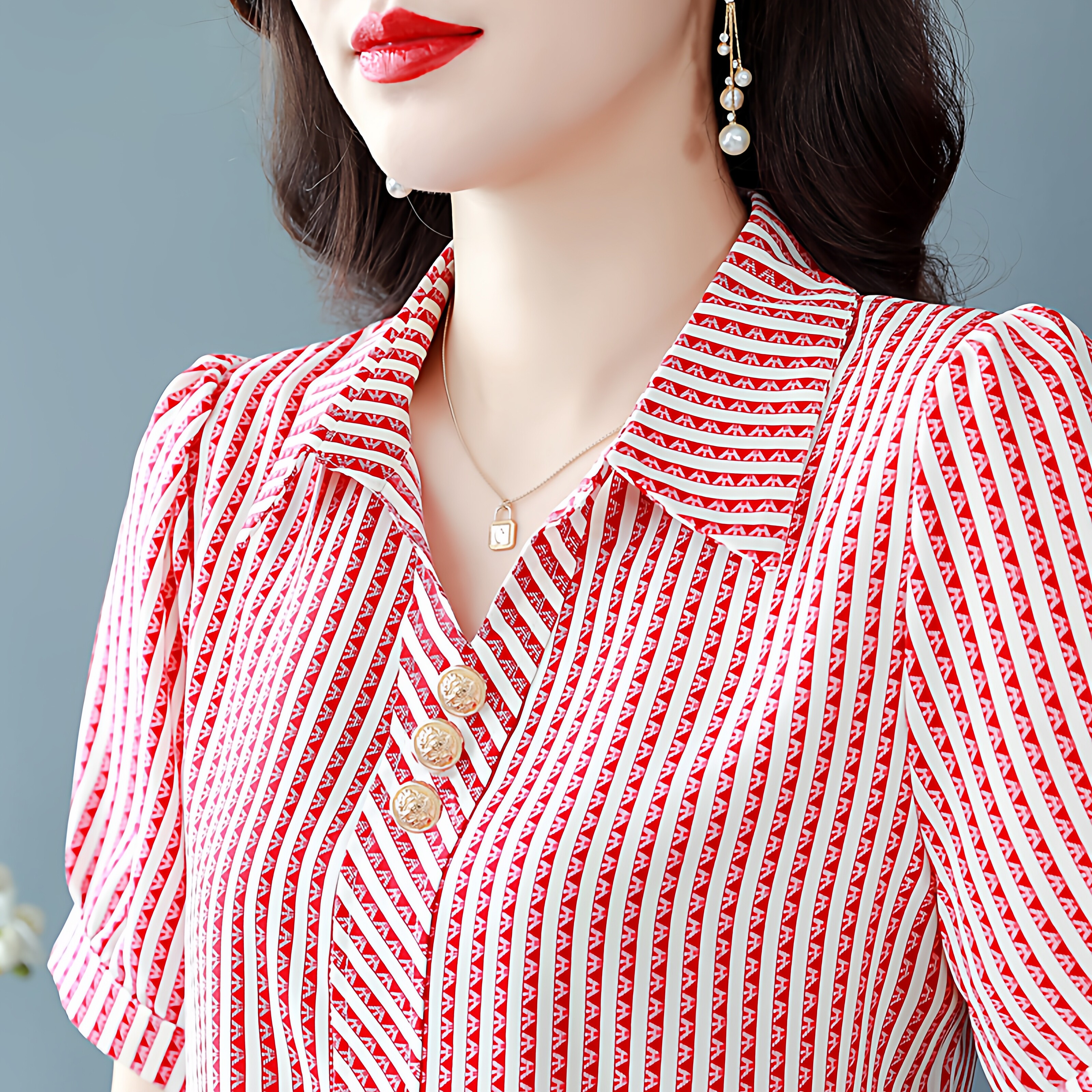 高档条纹衬衫女短袖2026夏季新款衬衣洋气百搭设计感法式小众上衣