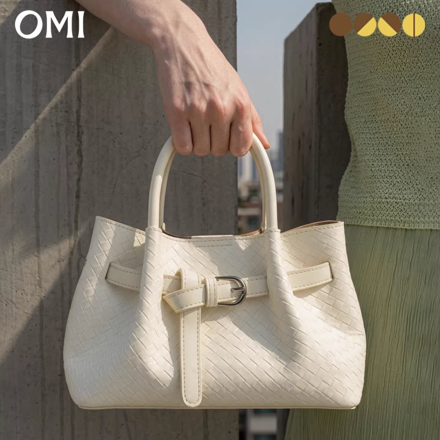 欧米omi包包女2026春夏新款编织包单肩斜挎包优雅名媛白色手提包
