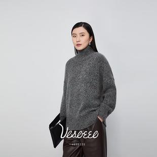 女老钱极简风重工加厚慵懒风松圆领高领双用山羊绒针织 羊绒衫