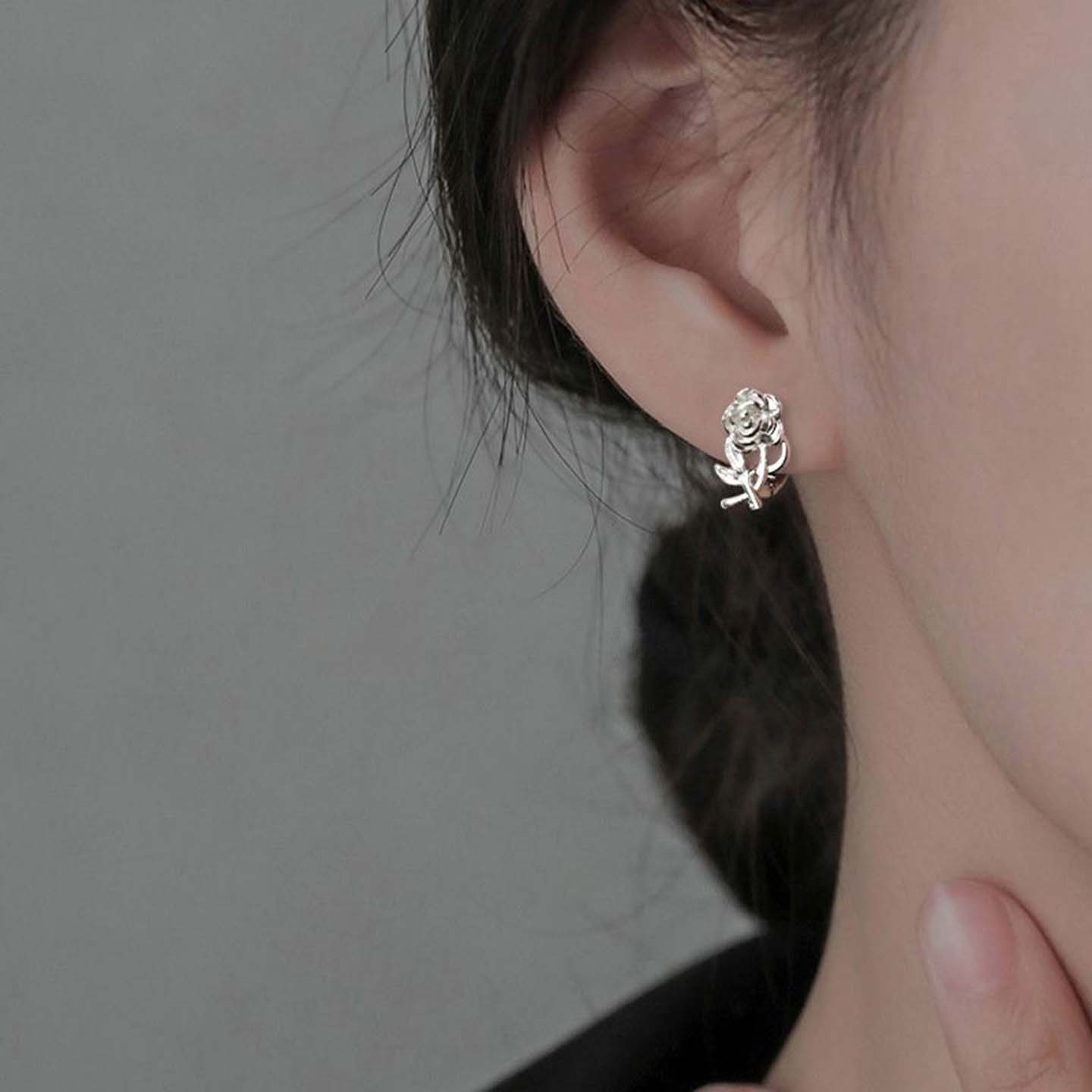 s925银针玫瑰花耳环耳扣