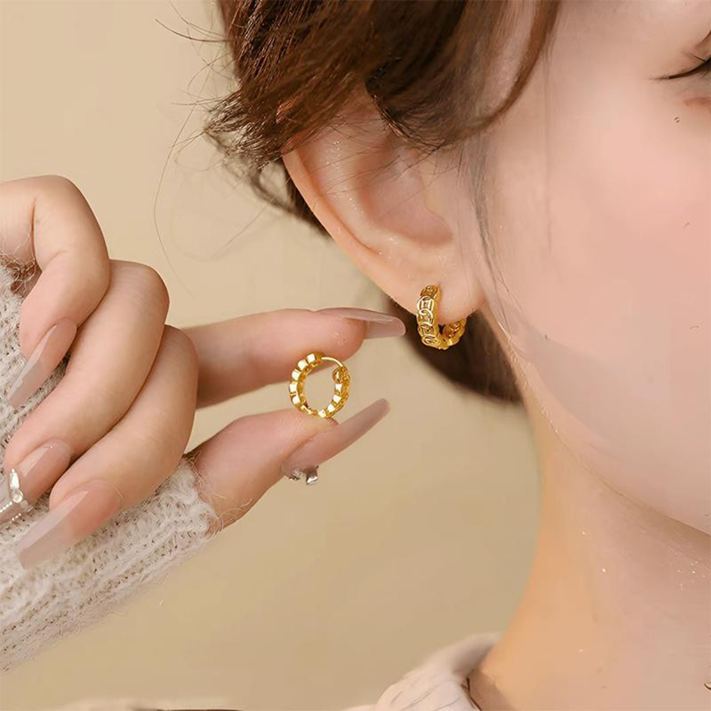 s925银钱多多钱币耳钉女耳扣小众设计感铜钱耳圈气质夸张个性耳饰