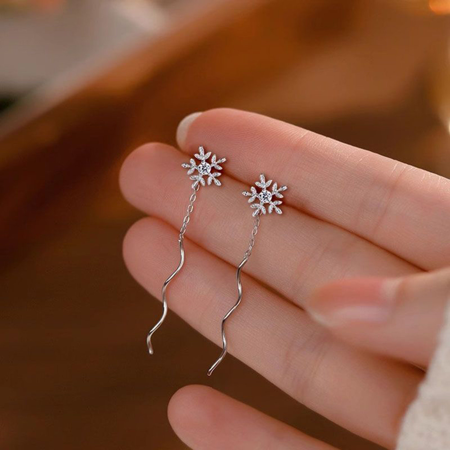 雪花波浪流苏耳线女耳饰
