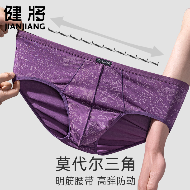 健将男士内裤三角裤男品牌冰丝大码裤衩头男生莫代尔加肥加大短裤