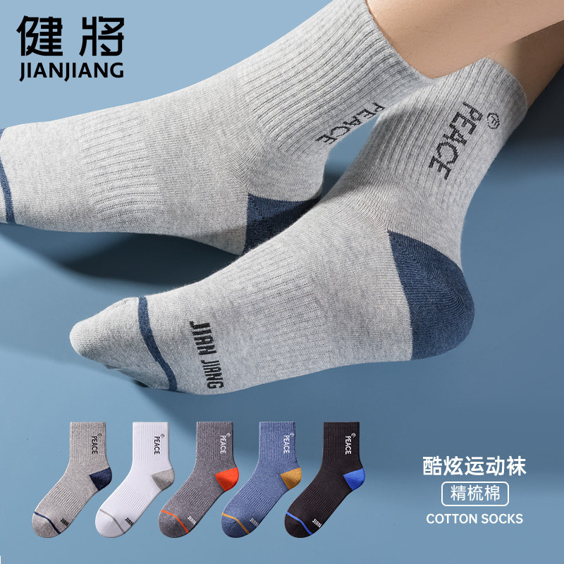 健将男士袜子男纯棉中筒棉袜防臭吸汗秋冬季透气篮球运动休闲长袜
