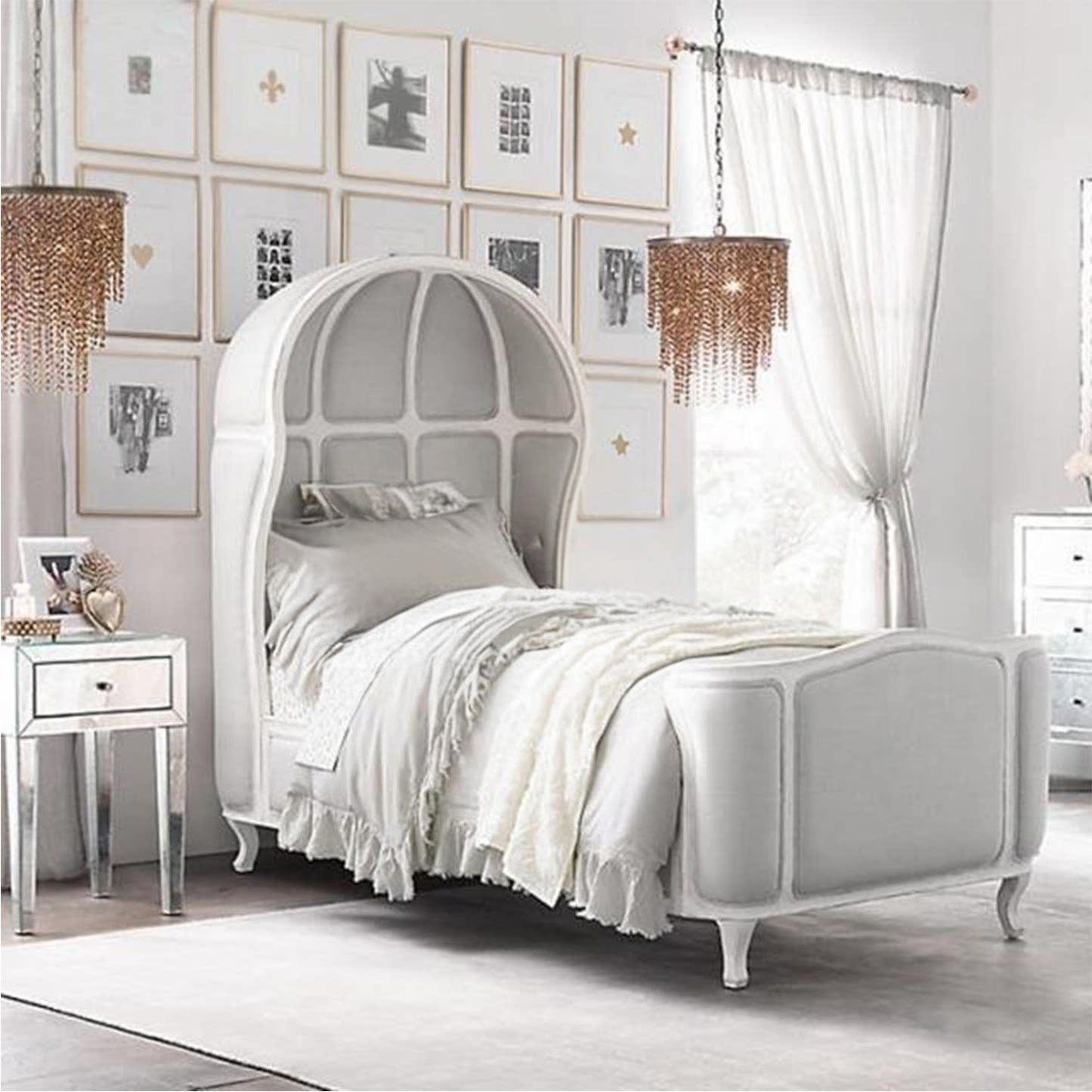 美式乡村复古实木太空床欧式创意卧室布艺软包儿童床单人床蛋壳床