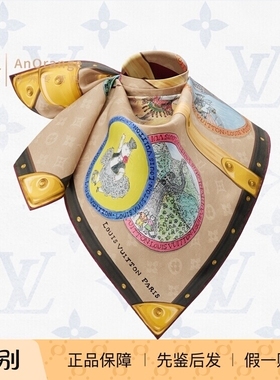 路易威登LV女士丝巾Grace联名限定猫咪邮票真丝方巾围巾M96693