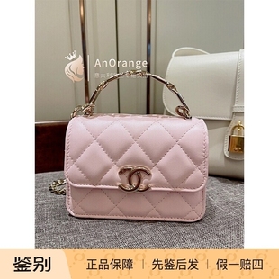 Chanel香奈儿女包珐琅手柄粉色羊皮迷你单肩手提斜挎包 小废包