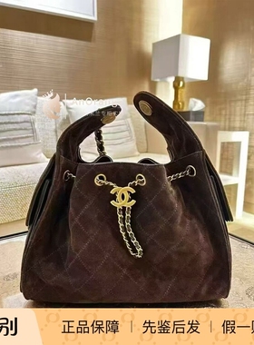 Chanel香奈儿25K新款女包25bag棕色麂皮中号手拎袋单肩包