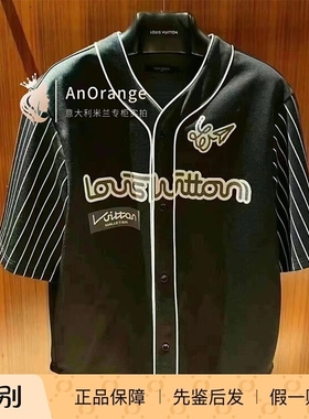 Louis Vuitton/路易威登LV男装宽松版型纽扣条纹短袖棒球衫1AB5KX