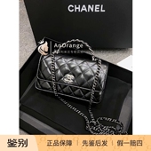 Chanel香奈儿23K女包黑银牛皮风琴手柄woc手机包链条斜挎包