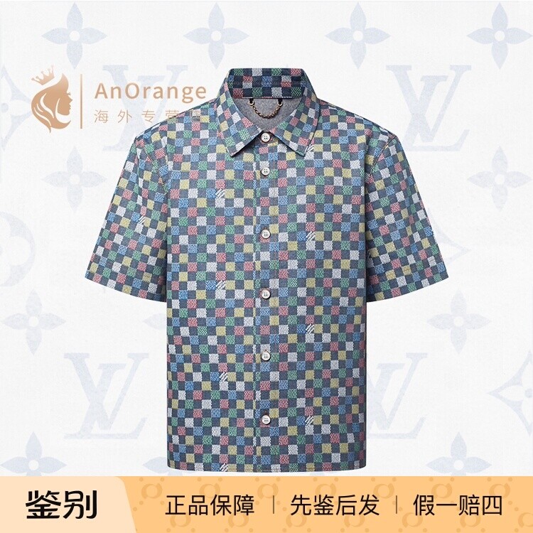 路易威登LV男装2025春夏款衬衫彩色棋盘格棉质纽扣短袖衬衫1AHCII