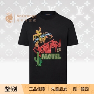 饰西部图案圆领纯棉黑色T恤1AFXNG 水晶装 路易威登LV男装 短袖