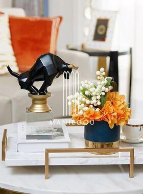 欧式天然大理石餐桌厅金色金属摆件装饰品工艺品置物合金收纳托盘