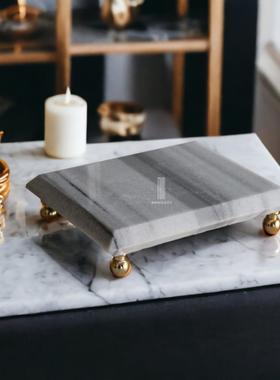 现代极简天然大理石餐桌厅点心果盘摆件装饰品工艺品置物收纳托盘