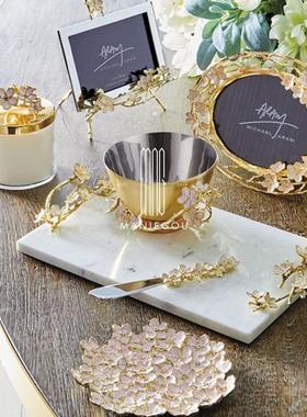 现代创意轻奢进口原装天然大理石甜品果盘工艺蛋糕餐盘子摆件装饰