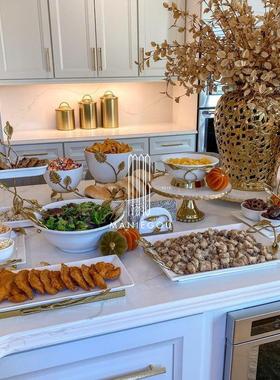 北欧创意轻奢金色把手甜品糕点托盘家居客厅蛋糕餐盘子摆件装饰盘