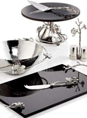 创意轻奢天然大理石长方形蛋糕盘甜品果盘工艺蛋糕餐盘子摆件装饰