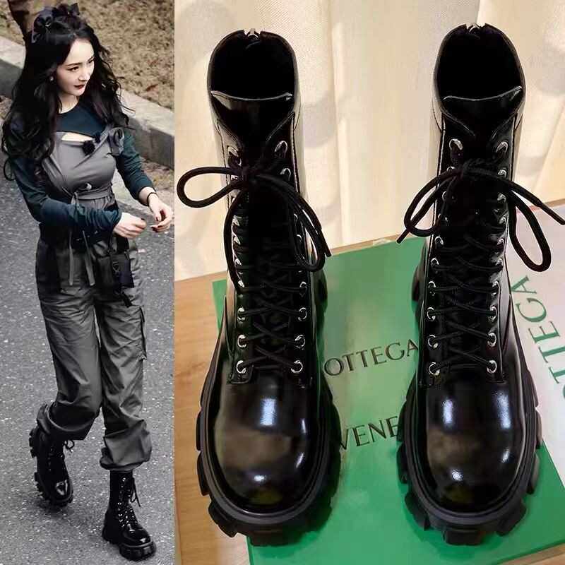 马丁靴女2024夏款厚底英伦风短靴软皮黑色靴子显瘦透气小个子女靴