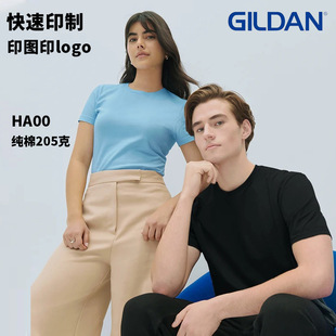 Gildan205g杰丹圆领短袖T恤印制纯色棉空白上衣文化服班服印logo