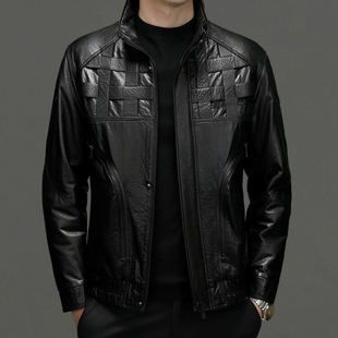 青 夹克外套杭州四季 广州十三行潮牌男装 高端头层牛皮真皮皮衣新款