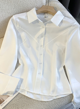 学院风白色收腰jk衬衫纯欲气质设计感修身长袖衬衣上衣高级感秋季